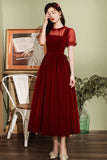 Burgundy Velvet Short Prom Dresses, A-Line Homecoming Dresses HZ0429