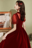 Burgundy Velvet Short Prom Dresses, A-Line Homecoming Dresses HZ0429