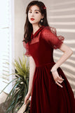Burgundy Velvet Short Prom Dresses, A-Line Homecoming Dresses HZ0429