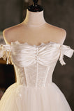 A-Line Tulle Short Prom Dress, Cute Champagne Off the Shoulder Party Dresses HZ0429