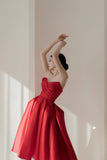 Red Satin Short Prom Dress, A-Line Party Homecoming Dress HZ0429