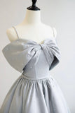 Gray Satin Long A-Line Prom Dress, Off the Shoulder Evening Dress with Pearls HZ0429