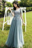 A-Line Tulle Lace Long Prom Dress, Evening Party Dress HZ0429