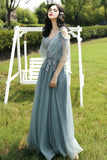 A-Line Tulle Lace Long Prom Dress, Evening Party Dress HZ0429
