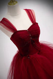 Burgundy Tulle Long A-Line Prom Dress, Burgundy Evening Party Dress HZ0429