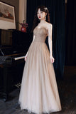 A-Line Tulle Beaded Long Prom Dress, Evening Party Dress HZ0429