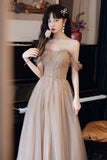 A-Line Tulle Beaded Long Prom Dress, Evening Party Dress HZ0429