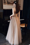 A-Line Tulle Beaded Long Prom Dress, Evening Party Dress HZ0429