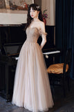 A-Line Tulle Beaded Long Prom Dress, Evening Party Dress HZ0429