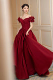 Burgundy Satin Long Prom Dress, A-Line Evening Party Dress HZ0429