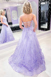 Purple Tulle Lace Long Prom Dresses, A-Line Purple Graduation Evening Dresses HZ0429