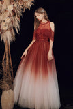 A-Line Ombre Tulle Long Party Dress, Lovely Lace-Up Evening Dress HZ0429