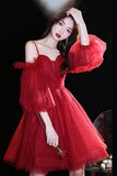 Cute Puff Sleeve Tulle Short Prom Dresses, A-Line Party Dresses HZ0429