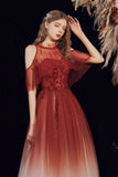 A-Line Ombre Tulle Long Party Dress, Lovely Lace-Up Evening Dress HZ0429