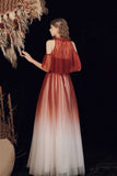 A-Line Ombre Tulle Long Party Dress, Lovely Lace-Up Evening Dress HZ0429