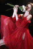Cute Puff Sleeve Tulle Short Prom Dresses, A-Line Party Dresses HZ0429