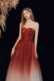 A-Line Ombre Tulle Long Party Dress, Lovely Lace-Up Evening Dress HZ0429