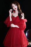 Cute Puff Sleeve Tulle Short Prom Dresses, A-Line Party Dresses HZ0429