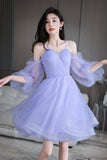 Cute Puff Sleeve Tulle Short Prom Dresses, A-Line Party Dresses HZ0429