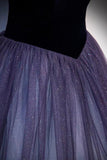 Purple Velvet Tulle Long Prom Dresses, A-Line Off the Shoulder Evening Dresses HZ0429