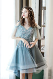 Cute Lace High Low Prom Dresses, A-Line Party Homecoming Dresses HZ0429