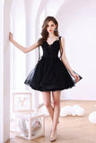 Black Tulle Short A-Line Prom Dress, Black Evening Party Dress HZ0429