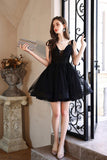 Black Tulle Short A-Line Prom Dress, Black Evening Party Dress HZ0429