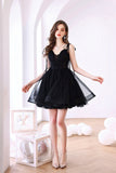 Black Tulle Short A-Line Prom Dress, Black Evening Party Dress HZ0429