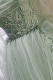 Green Tulle Beaded Ball Gown Off Shoulder Party Dress, Green Sweet 16 Dress HZ0429
