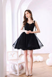 Black Tulle Short A-Line Prom Dress, Black Evening Party Dress HZ0429