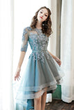 Cute Lace High Low Prom Dresses, A-Line Party Homecoming Dresses HZ0429
