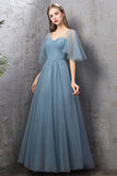 Blue Tulle Long Prom Dresses, Blue Tulle Bridesmaid Dresses HZ0429