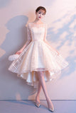 Champagne Tulle High Low Prom Dress, A-Line Party Homecoming Dress HZ0429