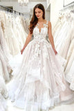 White Tulle Lace Long Prom Dresses, A-Line Lace Evening Dresses HZ0429