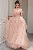 Beautiful Pink Off the Shoulder Lace Party Dresses, Pink Junior Prom Dresses HZ0429