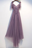 Purple Tulle Lace Long Prom Dresses, A-Line Evening Party Dresses HZ0429