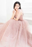Pink Tulle Long A-Line Prom Dresses, Pink Evening Dresses HZ0429