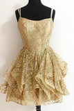 Gold Sequins Short Prom Dresses, A-Line Homecoming Dresses HZ0429