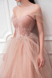 Beautiful Pink Off the Shoulder Lace Party Dresses, Pink Junior Prom Dresses HZ0429