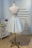 Lovely Strapless Tulle Lace Knee Length Prom Dress, A-Line Party Dress HZ0429