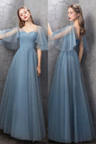 Blue Tulle Long Prom Dresses, Blue Tulle Bridesmaid Dresses HZ0429