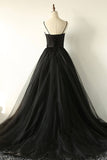 Black A-Line Spaghetti Strap Long Prom Dresses, Black Evening Dresses HZ0429