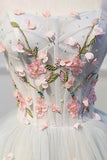 Lovely Strapless Tulle Lace Knee Length Prom Dress, A-Line Party Dress HZ0429