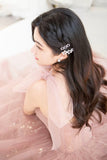 Pink Tulle Long A-Line Prom Dresses, Pink Evening Dresses HZ0429