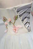 Lovely Strapless Tulle Lace Knee Length Prom Dress, A-Line Party Dress HZ0429