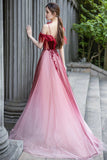 A-Line Velvet Tulle Long Prom Dress, Lovely Lace Off the Shoulder Evening Dress HZ0429