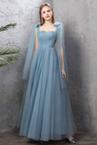 Blue Tulle Long Prom Dresses, Blue Tulle Bridesmaid Dresses HZ0429