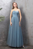 Blue Tulle Long Prom Dresses, Blue Tulle Bridesmaid Dresses HZ0429