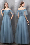 Blue Tulle Long Prom Dresses, Blue Tulle Bridesmaid Dresses HZ0429