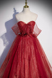 Burgundy Sweetheart Neckline Tulle Long Prom Dress, A-Line Evening Dress HZ0429